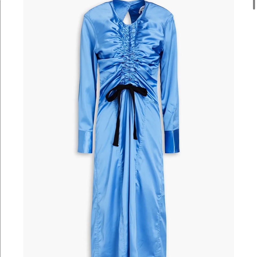 Ganni ruched satin midi dress